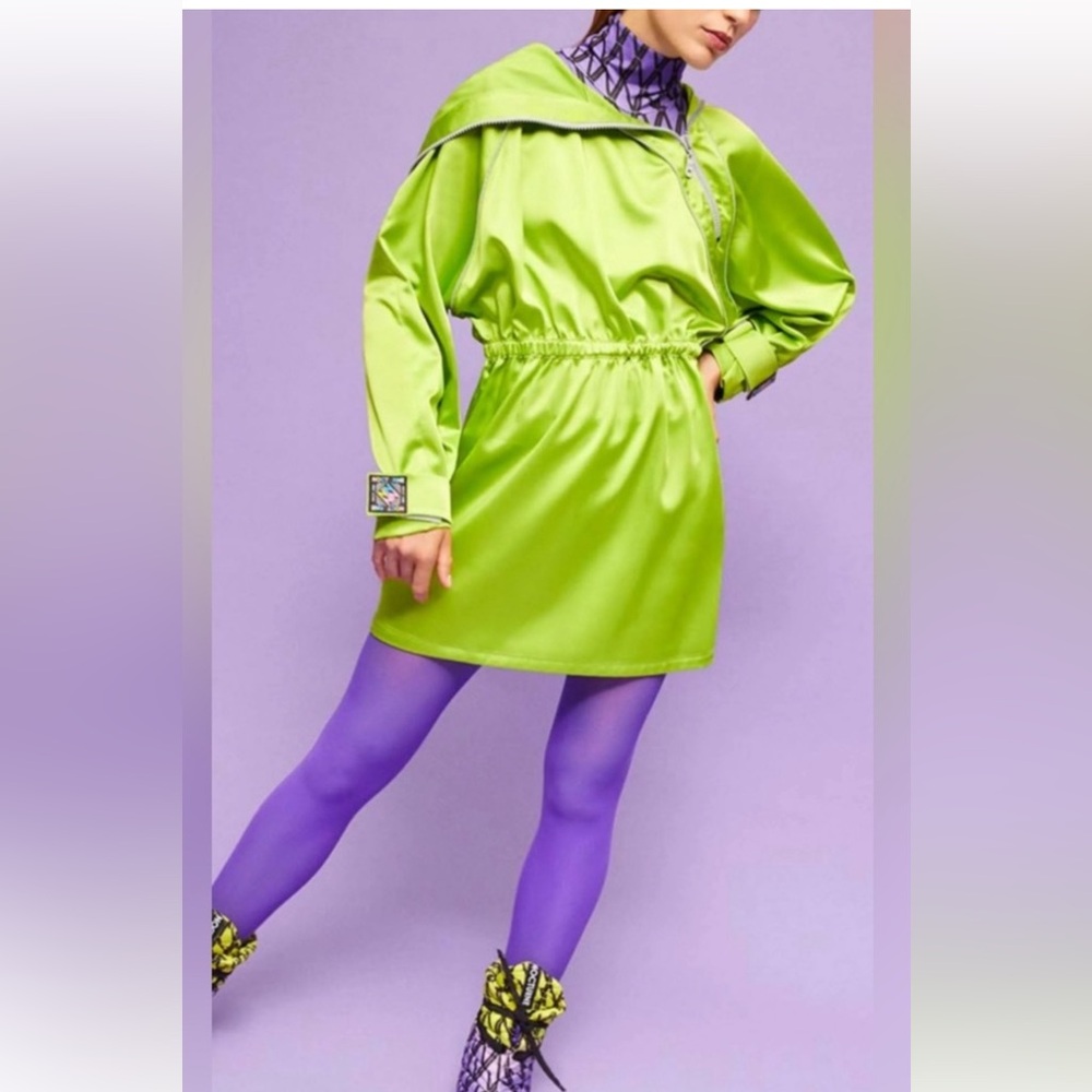 NOCTURNE Women's  Line Green Asymmetric Collar Mini Hoodie Dress NWT Size Small